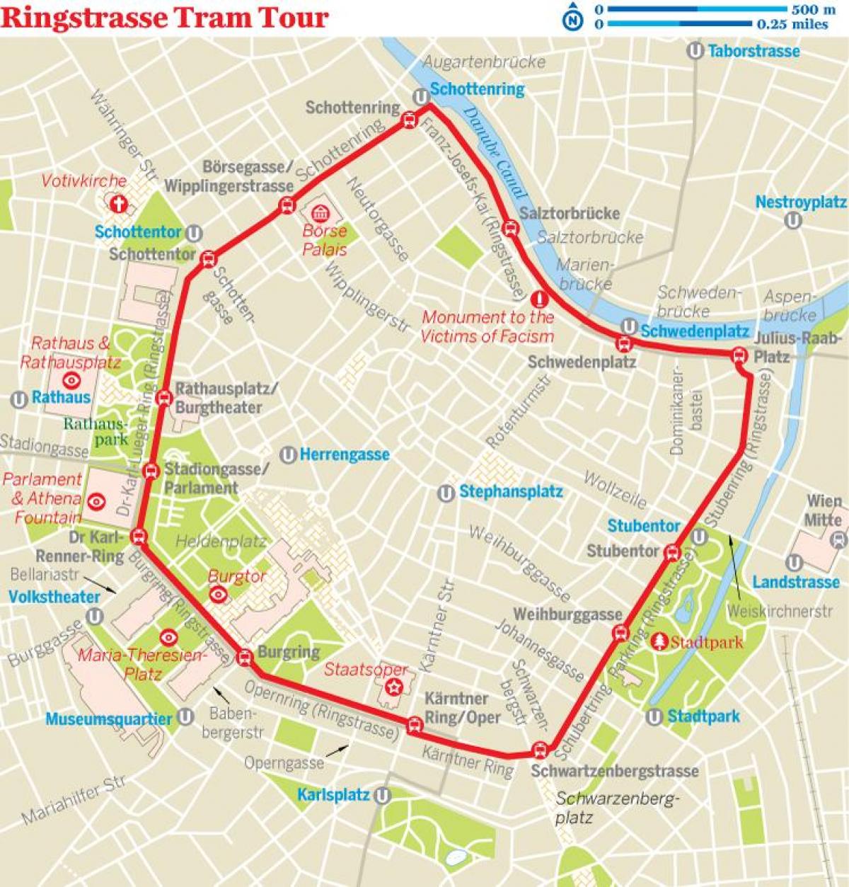 Віденський кільцевої трамвай маршрут на карті